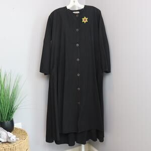 Vintage Alejandro Julian Black Button-Front Maxi Dress Beaded Patch Size S